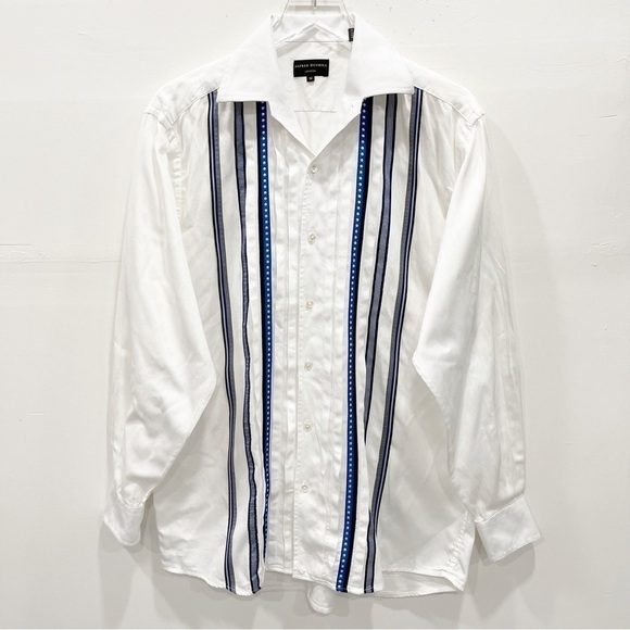 Alfred Dunhill Embroidered Stripe Long Sleeve Shirt Button Down Made In Italy M - Picture 1 of 8